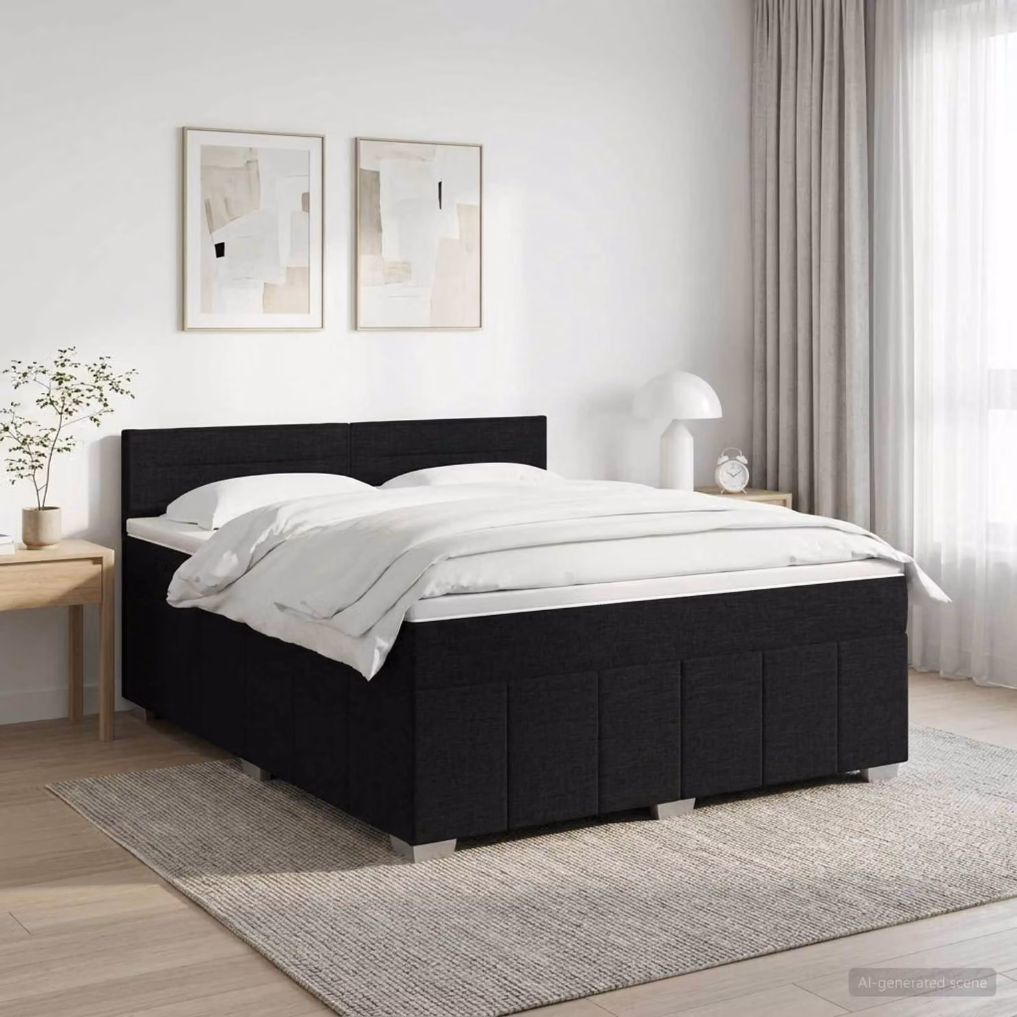 vidaXL Letto box spring con materasso in tessuto nero L: 160 cm, P: 200 cm