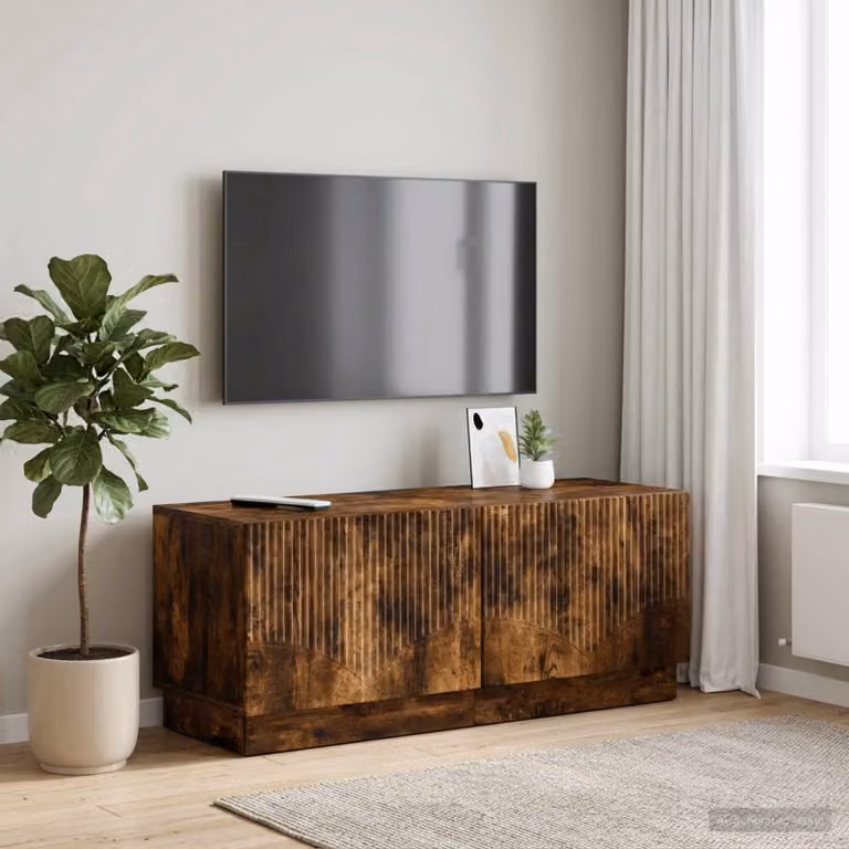 Mobile TV vidaXL in legno ingegnerizzato rovere fumo marrone con scomparti multimediali L: 124,5 cm, P: 45 cm, H: 49 cm