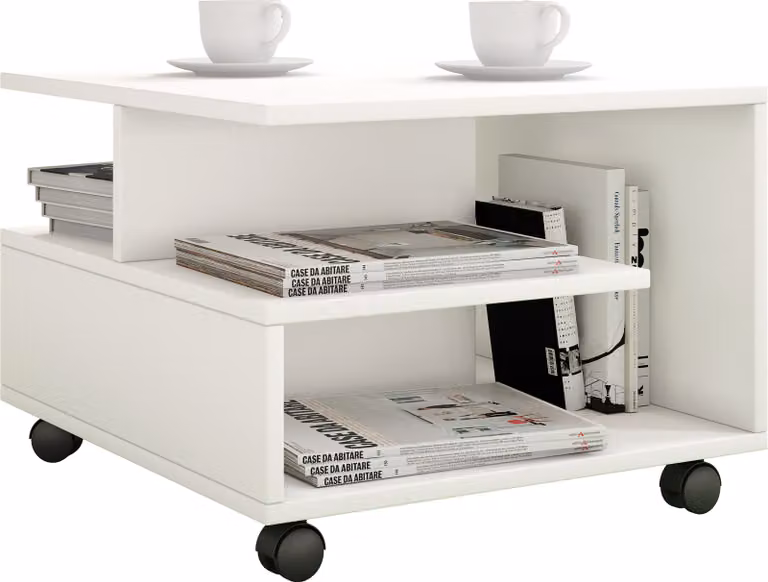 Tavolino in legno | Sofatic con rulli | Tavolo soggiorno rullabile | Dimensioni H. 40 x W. 50 x D. 50 cm| Tavolino Stango S
