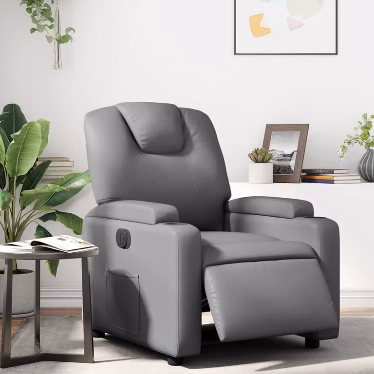 vidaXL Poltrona Reclinabile Elettrica Grigia in Similpelle con Braccioli