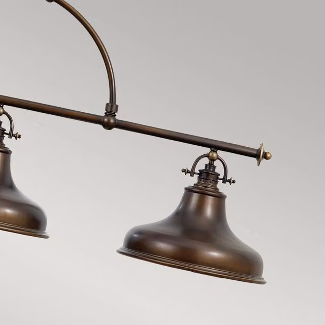 Lampadario a sospensione Emery Quoizel in metallo e vetro color bronzo con 3 luci E27 in stile industriale nordico