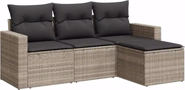 Set Divano da Giardino 4pz | Set Salotto da Giardino con Cuscini Grigio Chiaro Polyrattan