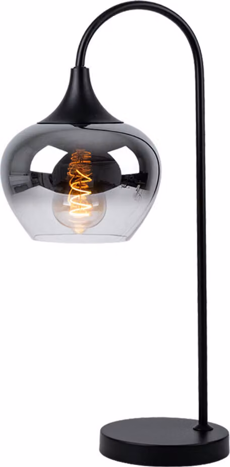 Lampada da tavolo, curva, vetro fumé, nero, H 54 cm