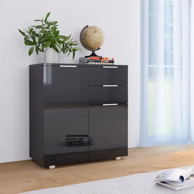 Credenza moderna vidaXL con finitura lucida nera in legno e MDF L: 71 cm, P: 35 cm, H: 80 cm – 1