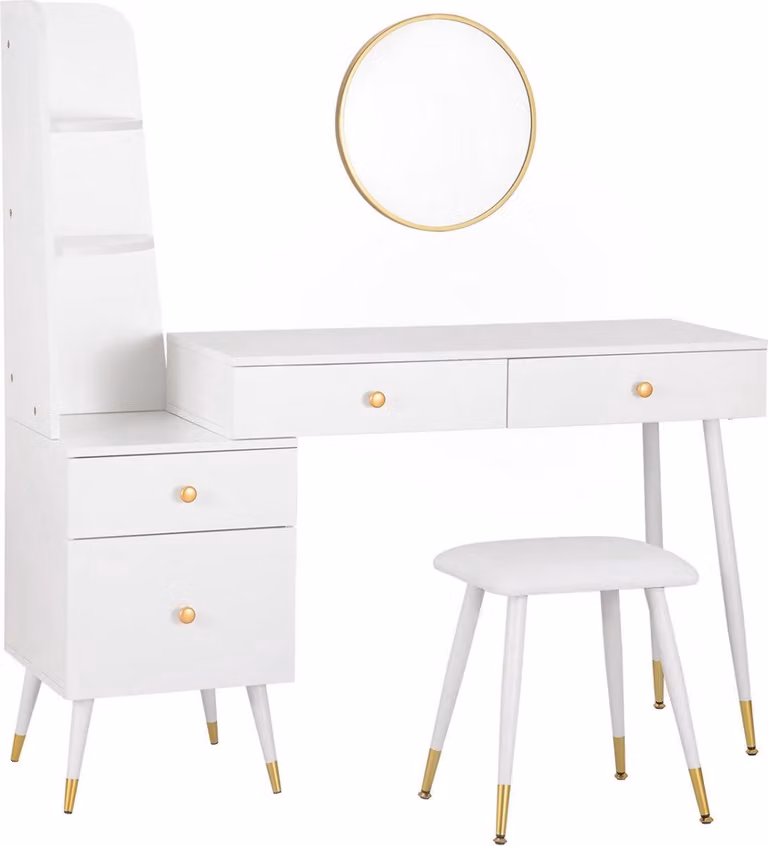 Tavolini da trucco Bolt Edge - Bianco - Con specchio e crocifisso - Tavolino da trucco per ragazze - Bambini e adulti