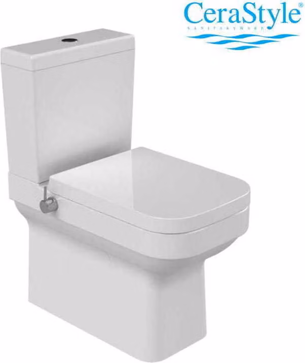 WC compatto con funzione bidet + miscelatore per acqua CALDA/FREDDA, sedile con chiusura ammortizzata, scarico verticale/orizzontale + meccanismo di riempimento, colore bianco