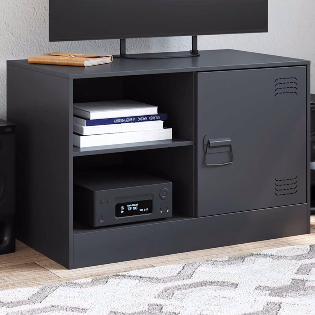Mobile TV vidaXL Nero in Metallo e MDF con Ruote L: 67 cm, P: 39 cm, H: 44 cm