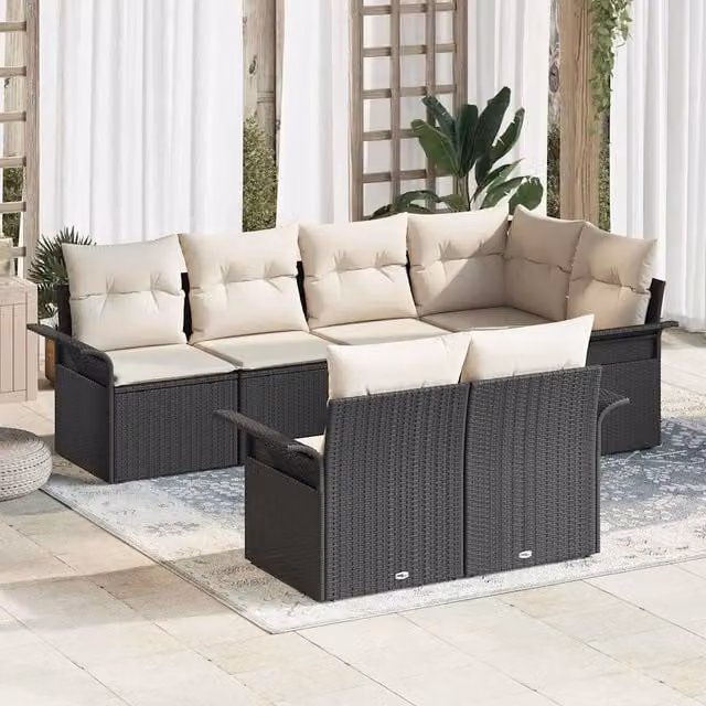 Set Divano da Giardino 7 pz Nero Poly Rattan 3354066
