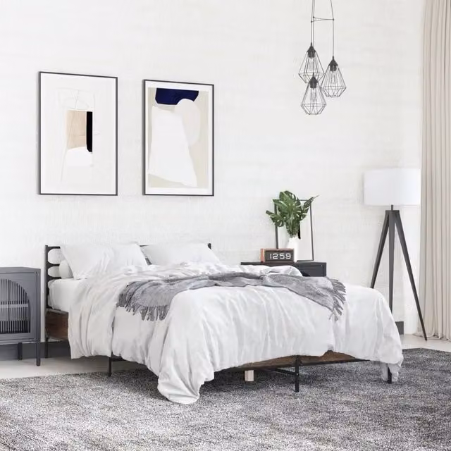 Letto Giroletto vidaXL in Legno e Metallo Rovere Marrone L: 140 cm, P: 200 cm – 1