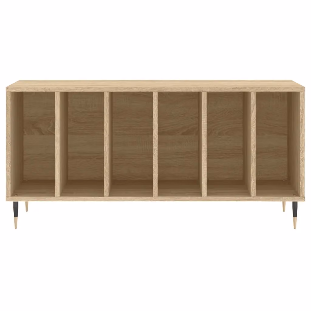 Mobiletto vintage per dischi in vinile in legno composito rovere Sonoma e metallo marrone L: 100 cm, P: 38 cm, H: 48 cm – 2