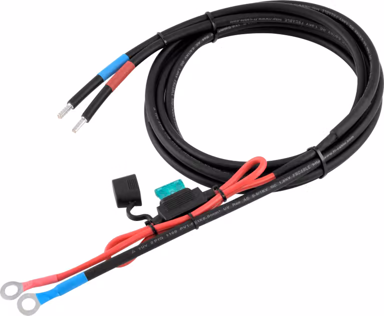 Cavo di collegamento batteria enjoy solar® 1,5 m, 6 mm², con fusibile da 30 A, per regolatore di carica alla batteria, IVA 0%.