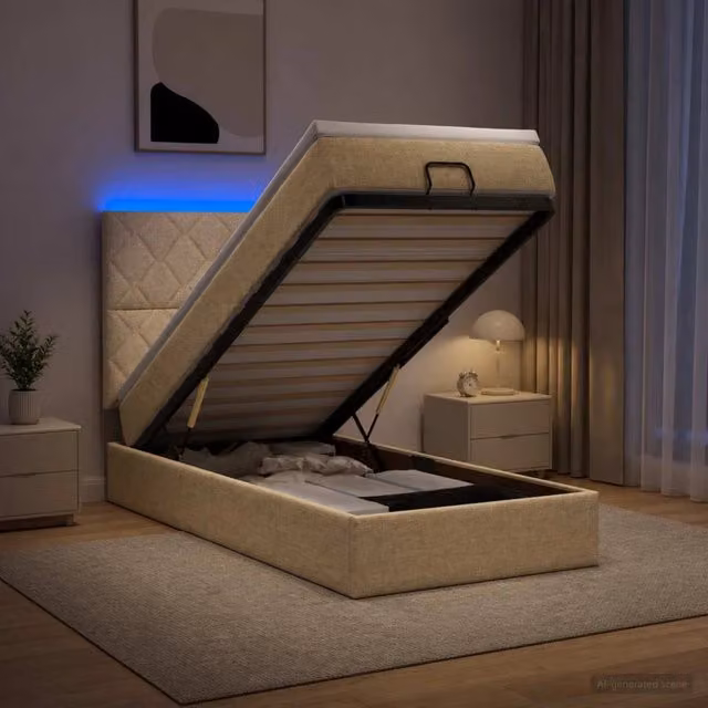 Letto Ottomano con Materasso e Illuminazione LED vidaXL, Colore Beige, L/P/H: 90 x 200 x 88 cm – 1