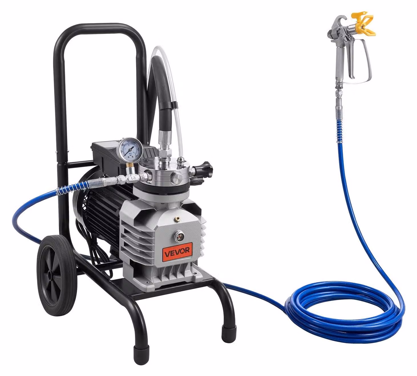 Spruzzatore di vernice airless a membrana, spruzzatore di vernice airless su carrello da 1800 W ad alta efficienza, alta pressione da 3300 psi, con asta di prolunga, ago di pulizia e spazzola, per lavori di verniciatura di interni ed esterni