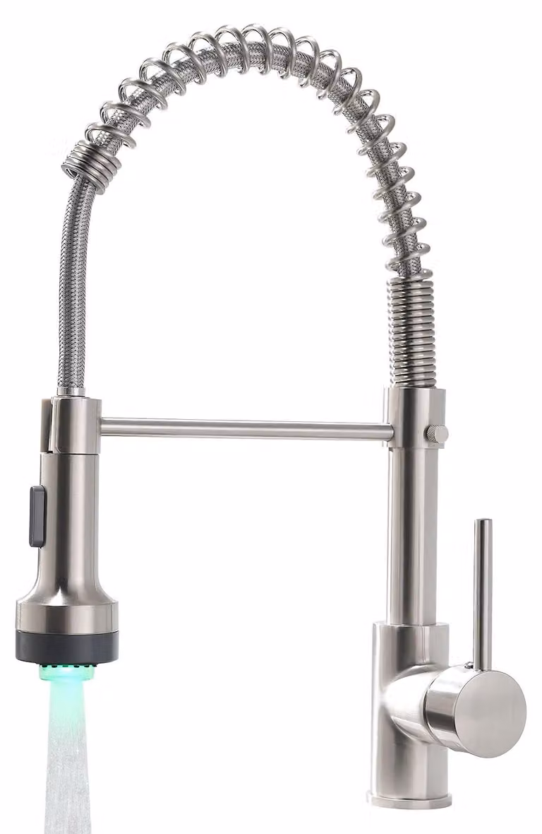 Miscelatore da cucina a LED, estraibile, con 2 getti, girevole a 360°, in acciaio inossidabile