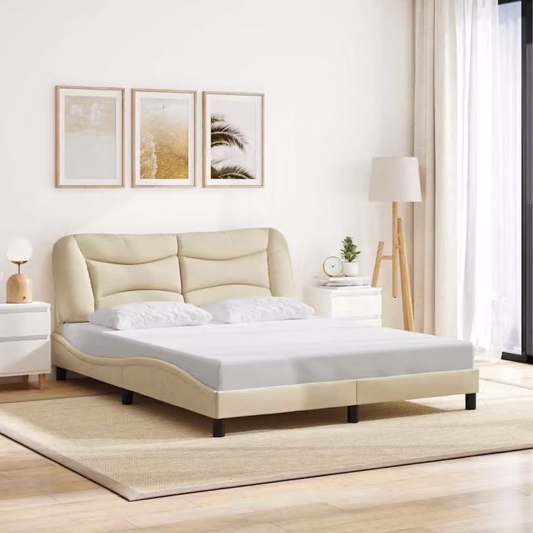 Giroletto senza materasso Hvar vidaXL in tessuto beige con struttura in legno e metallo L/P/H: 160 x 200 cm