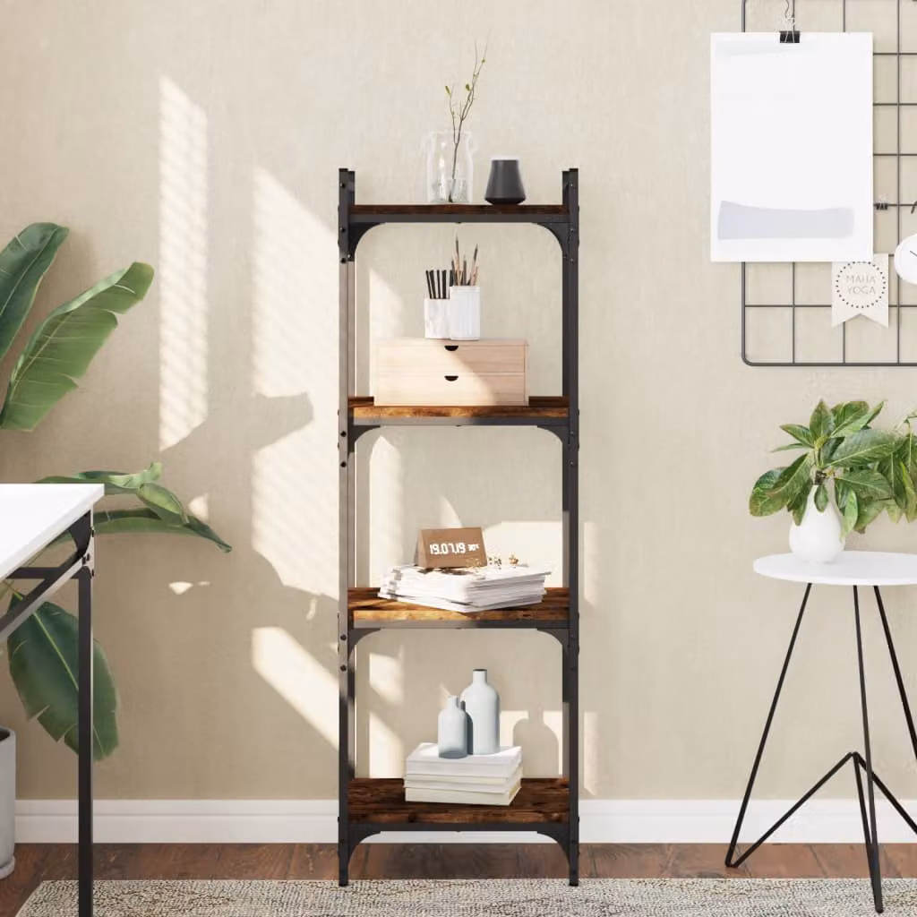 Libreria a 4 Ripiani vidaXL in Stile Industrial, Colore Rovere Fumo, L/P/H: 40 x 30 x 120 cm