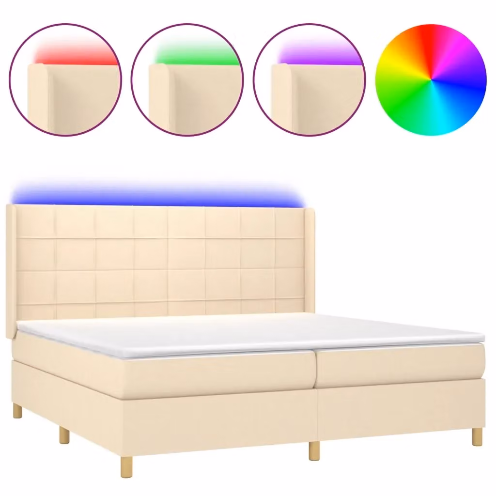Letto Ibrido con Materasso e Illuminazione LED vidaXL in Tessuto Bianco e Beige L/P: 200 x 200 cm – 2