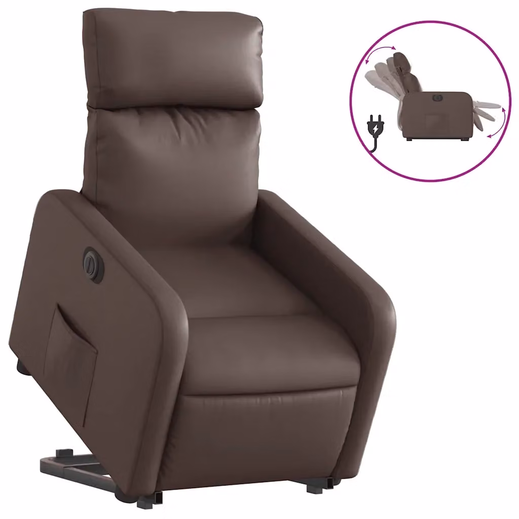 Poltrona Alzapersona Reclinabile vidaXL in Similpelle Marrone con Assistenza Elettrica per Senior – 2