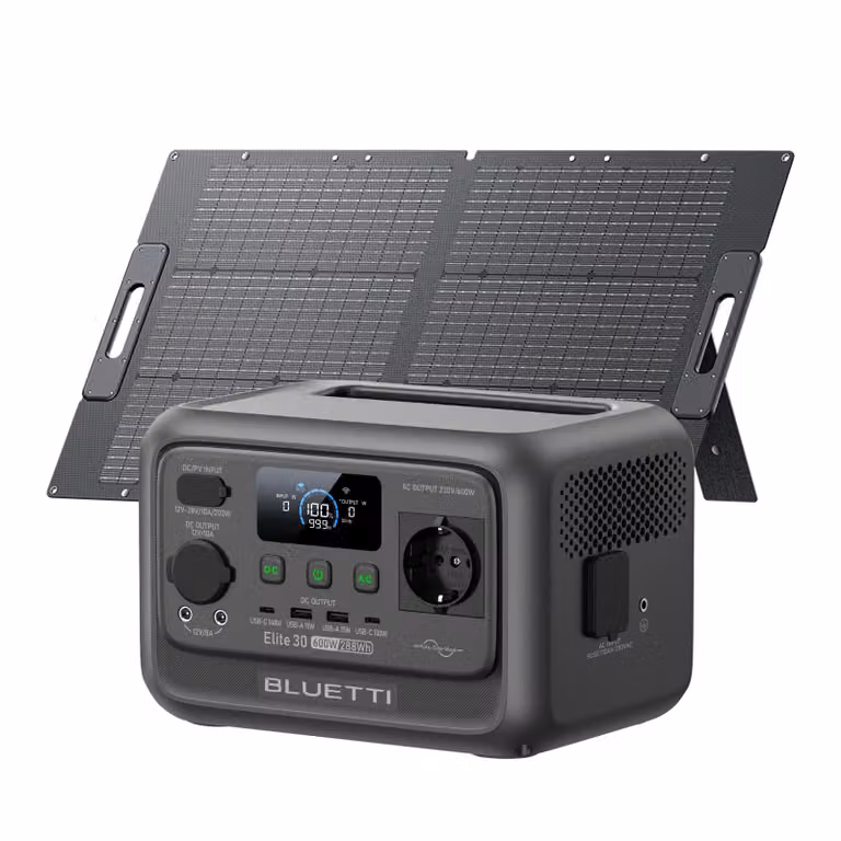 BLUETTI Elite 30 V2 + pannello solare 100W Accumulo solare 600W / 288Wh Centrale elettrica portatile Generatore solare Batteria per viaggi / camper / casa / viaggi in auto