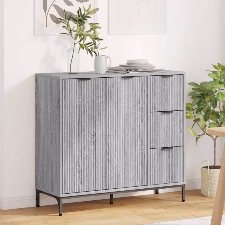 Credenza moderna vidaXL in legno ingegnerizzato grigio, L 89,5 x P 33 x H 82 cm