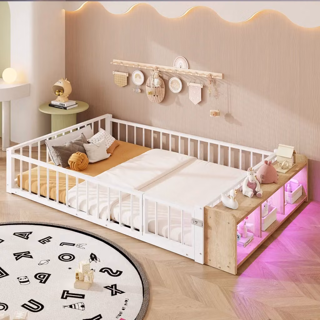 Letto per bambini REDOM in metallo e MDF bianco con sponda di sicurezza L/P: 140 x 200 cm – 2