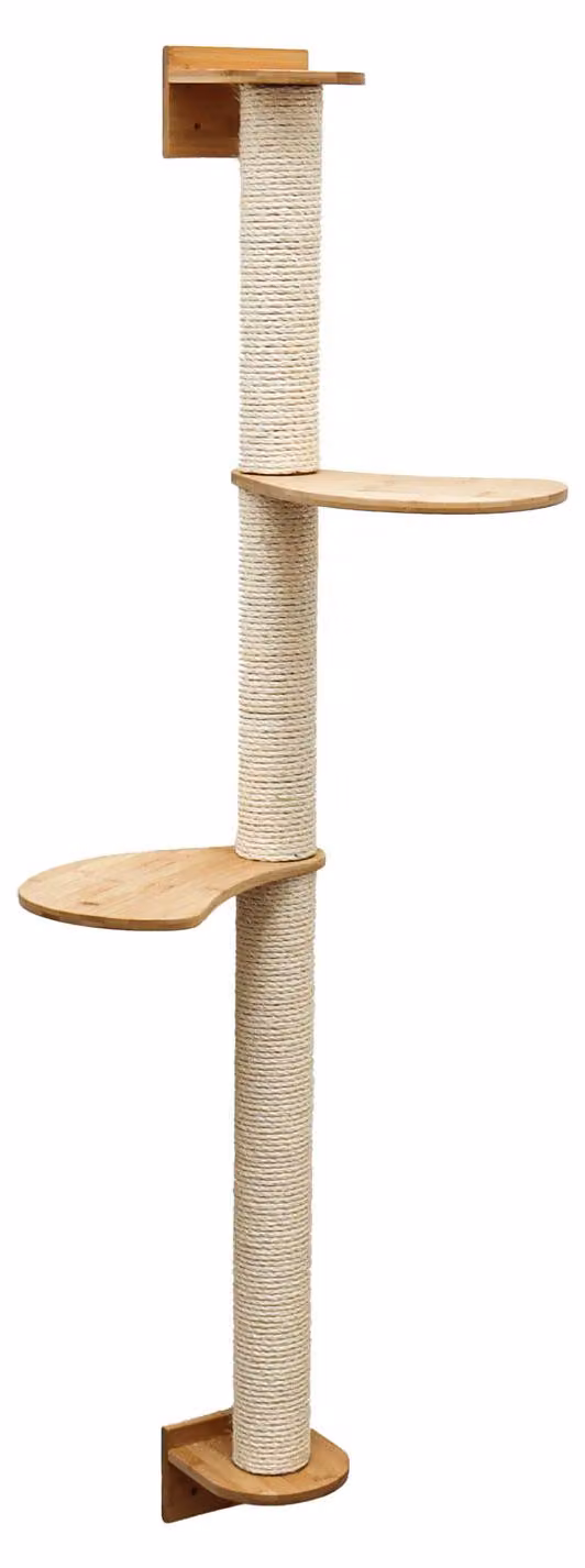 tiragraffi da parete da 130 cm con 2 piattaforme per gatti - Tiragraffi in sisal per montaggio a parete