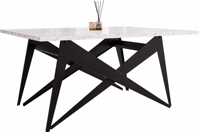 MIRJAN24 Tavolino e tavolo da pranzo Xena, 2 in 1, struttura in acciaio (colore: nero / marmo bianco)