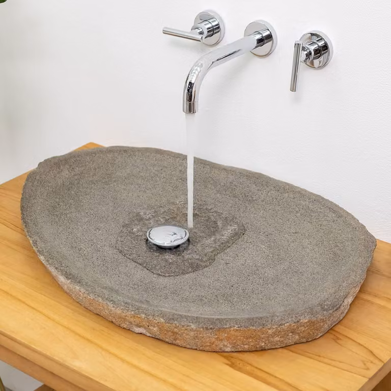 Lavabo in pietra naturale, forma rotonda, diametro circa 70 cm, ideale per il bagno