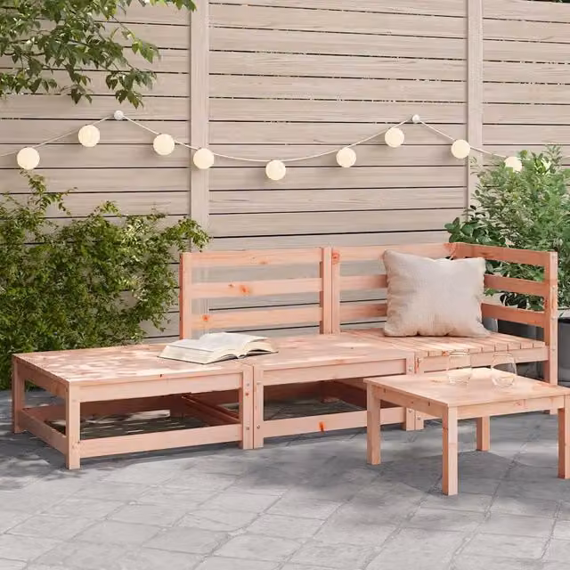 Divano da giardino a L con poggiapiedi vidaXL in legno massello marrone con cuscini inclusi – 1