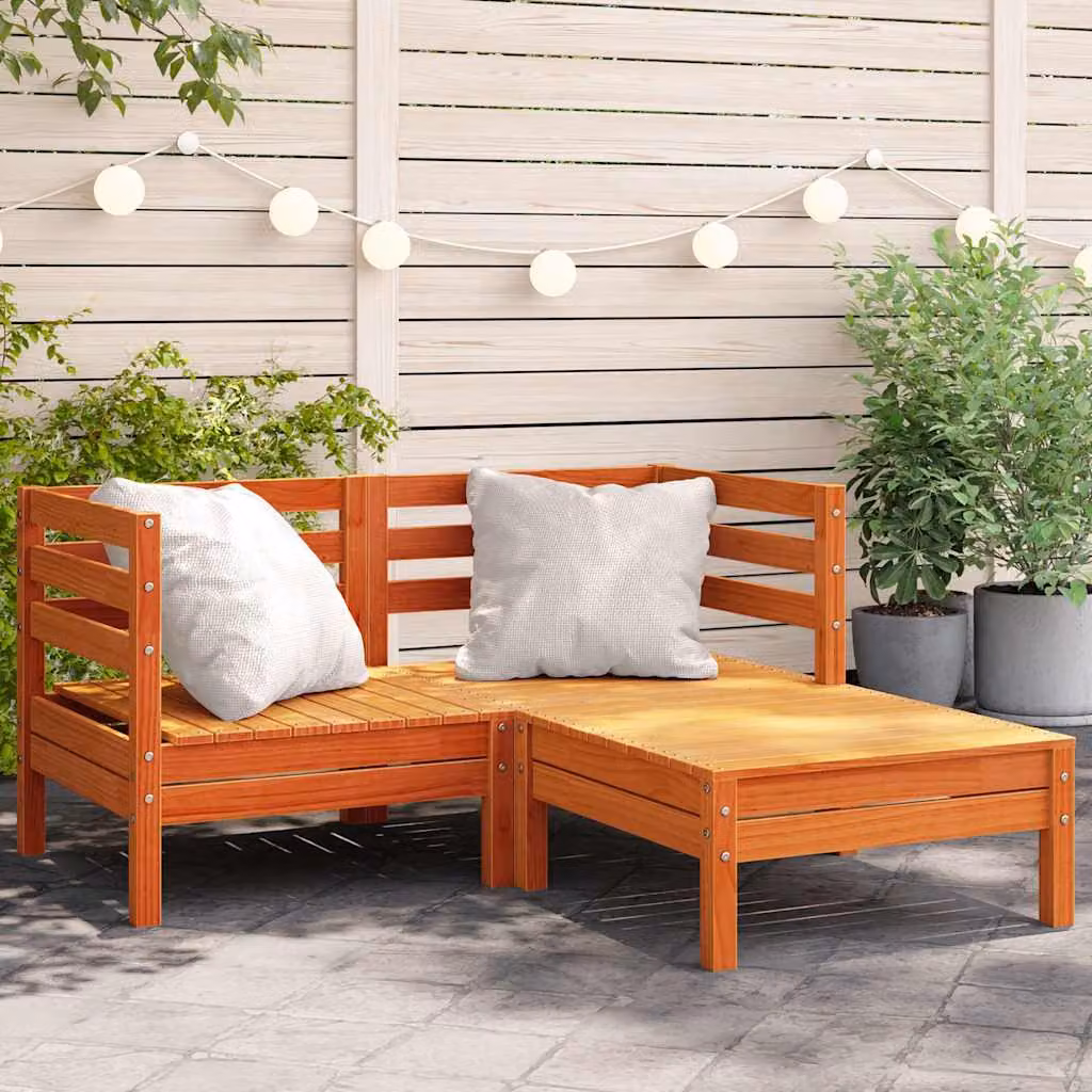 vidaXL Divano da Giardino a L con Poggiapiedi in Legno di Pino Massello Trattato e Cuscini Marrone – 1
