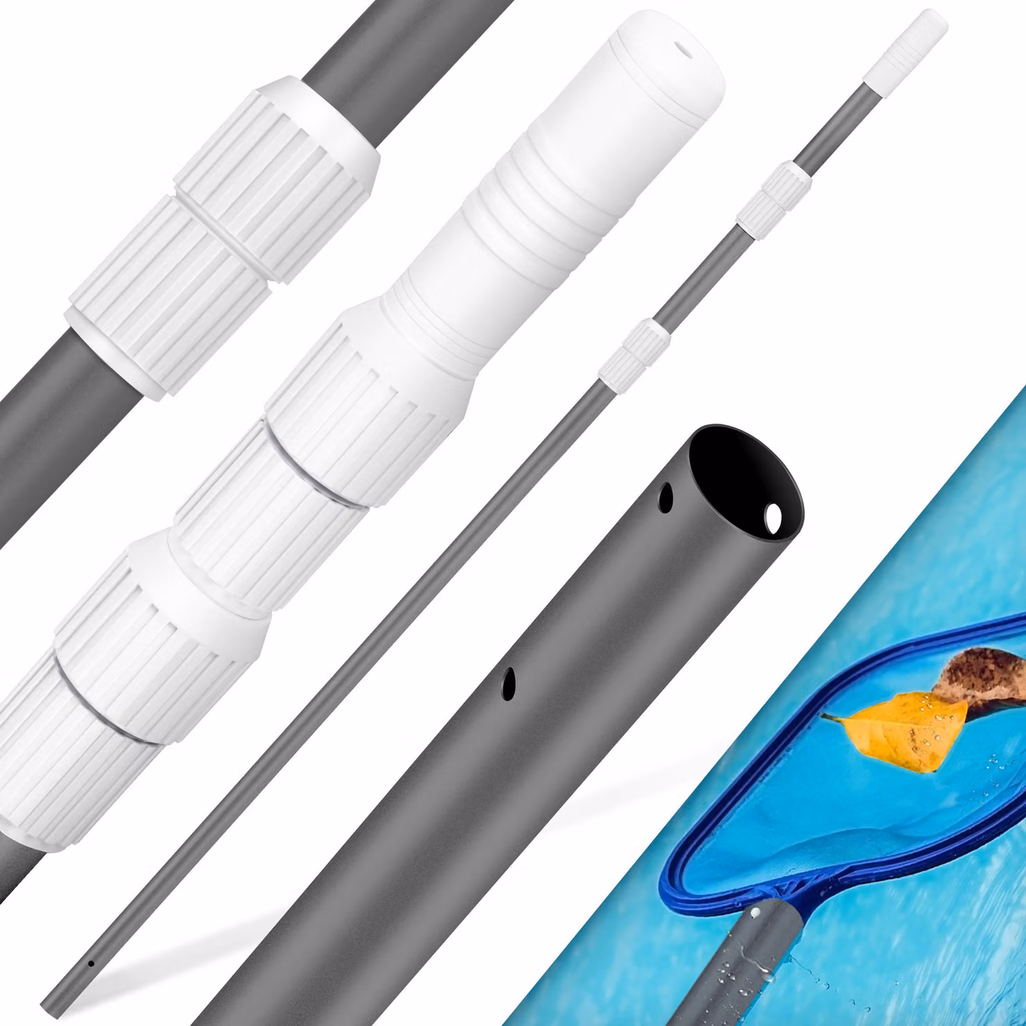 Asta telescopica in alluminio KESSER® per la pulizia della piscina, compatibile con retini da 1,2 m a 3,6 m