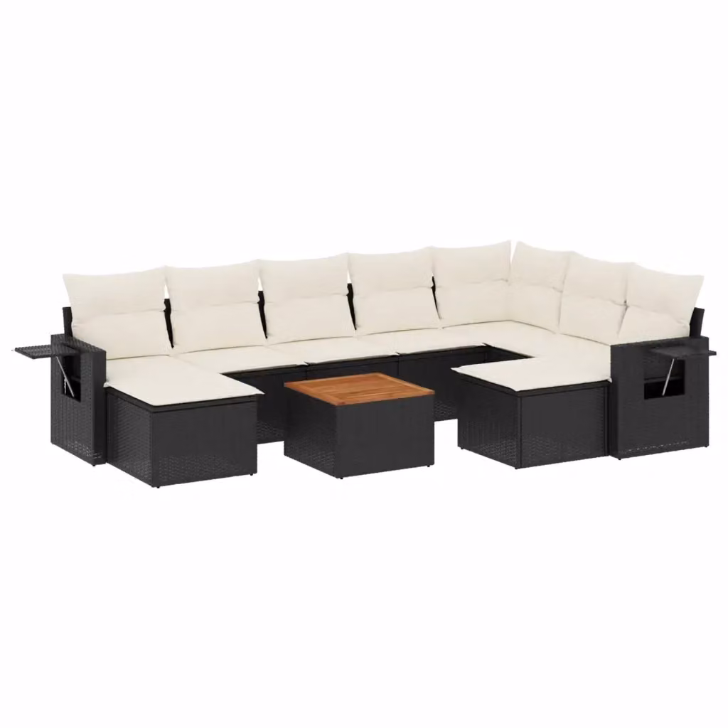 Set di divani da giardino vidaXL in polyrattan nero con cuscini e tavolino da esterno a forma di L – 2