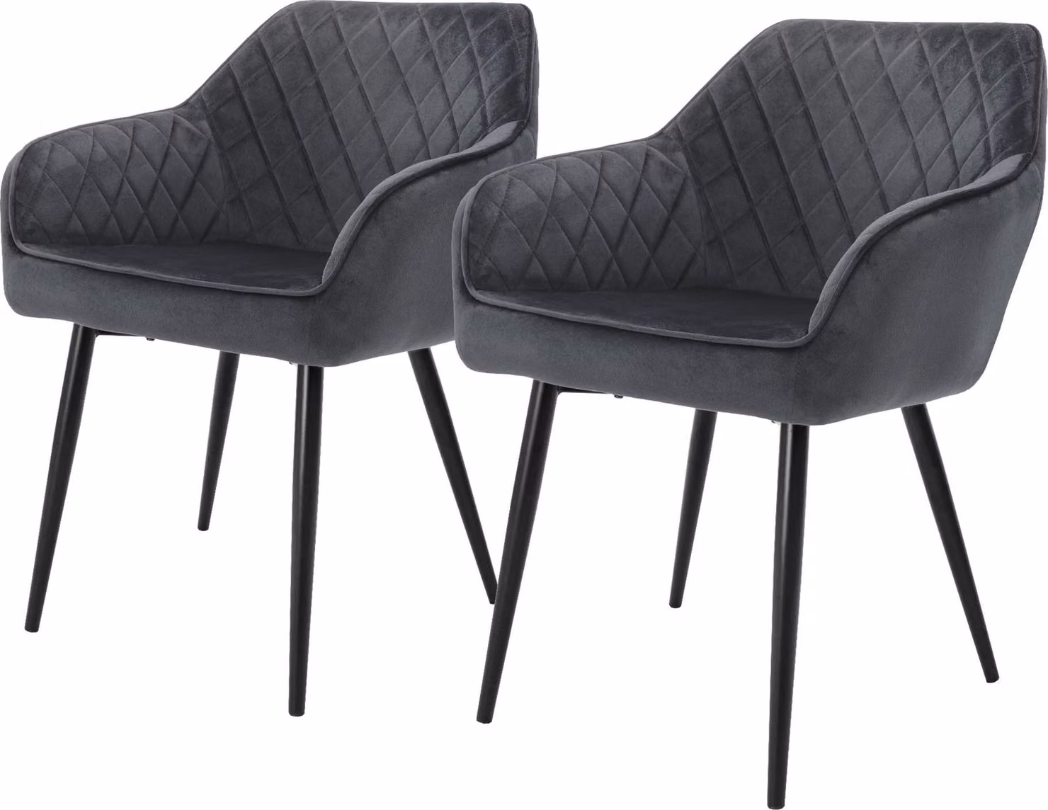 ML-Design set di 2 sedie da pranzo con braccioli e schienale, antracite, sedia da cucina con rivestimento in velluto, sedia imbottita con gambe in metallo