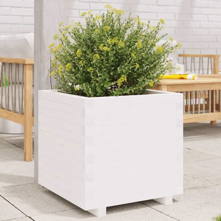 vidaXL Fioriera da Giardino Bianca in Legno, L/P/H: 60 x 60 x 49,5 cm
