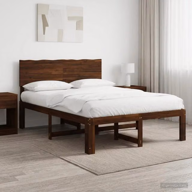 Letto matrimoniale moderno vidaXL in legno di acacia marrone con testiera L/P/H: 205.5 x 124 x 140 cm