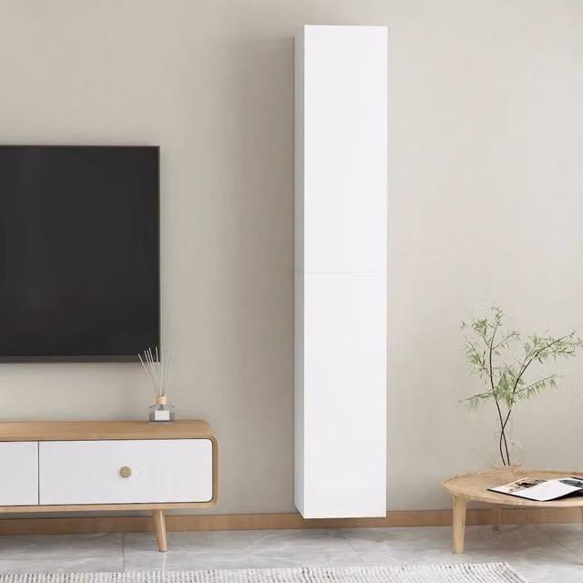 Set di 2 Credenze Porta TV Design In Bianche in Legno Multistrato, L 30,5 cm x P 30 cm x H 90 cm – 1