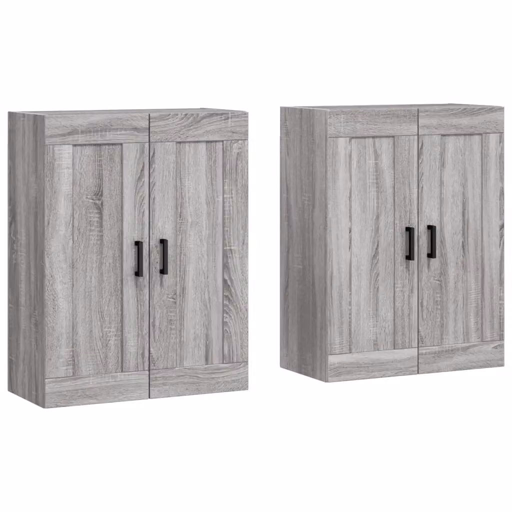 Set di 2 armadietti da parete vidaXL in legno e metallo, colore grigio, design moderno per bagno – 2