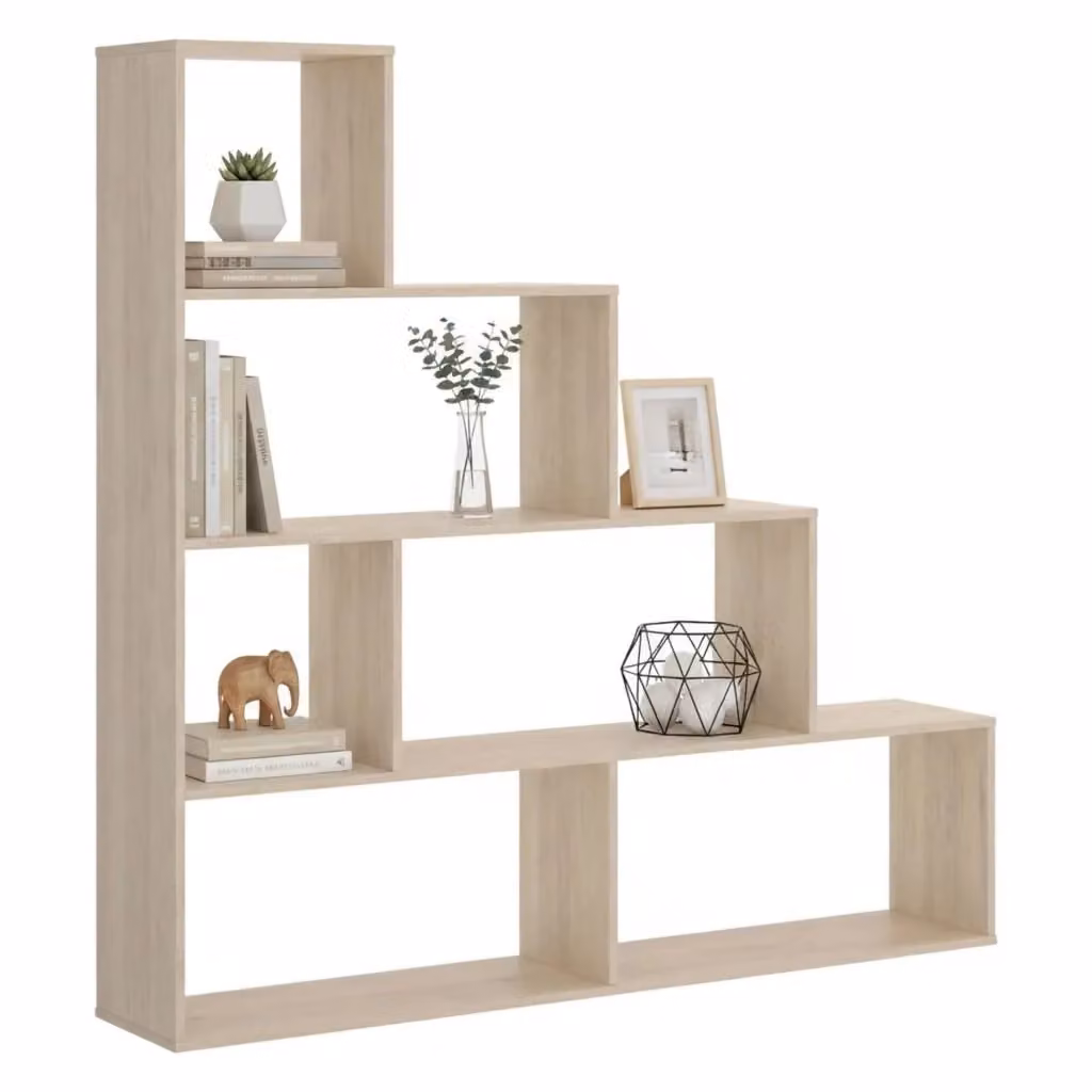 Libreria Apofi DMORA, Scaffale multiuso moderno con 6 ripiani, L: 145 cm, P: 29 cm, H: 145 cm, Rovere/Marrone – 2