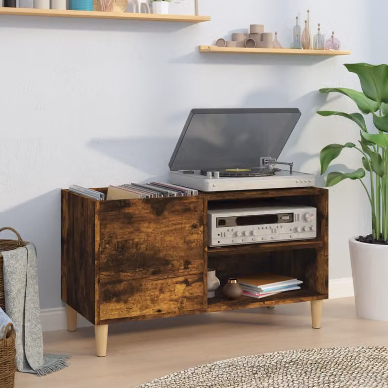vidaXL Mobile Porta Dischi in Legno Multistrato Rovere Fumo, Marrone, L 84,5 cm x P 38 cm x H 48 cm