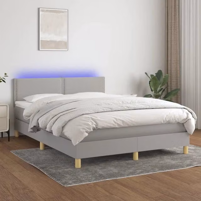 Letto Ibrido con Materasso e Illuminazione LED vidaXL in Tessuto Grigio e Bianco L/P: 140 x 190 cm – 1