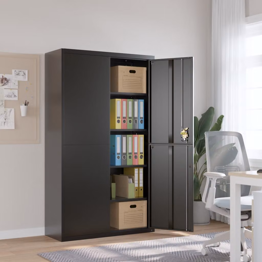 Armadio Classificatore vidaXL in Metallo Nero Opaco con Ante a Battente e Ripiani Regolabili L: 105 cm, P: 40 cm, H: 180 cm – 1