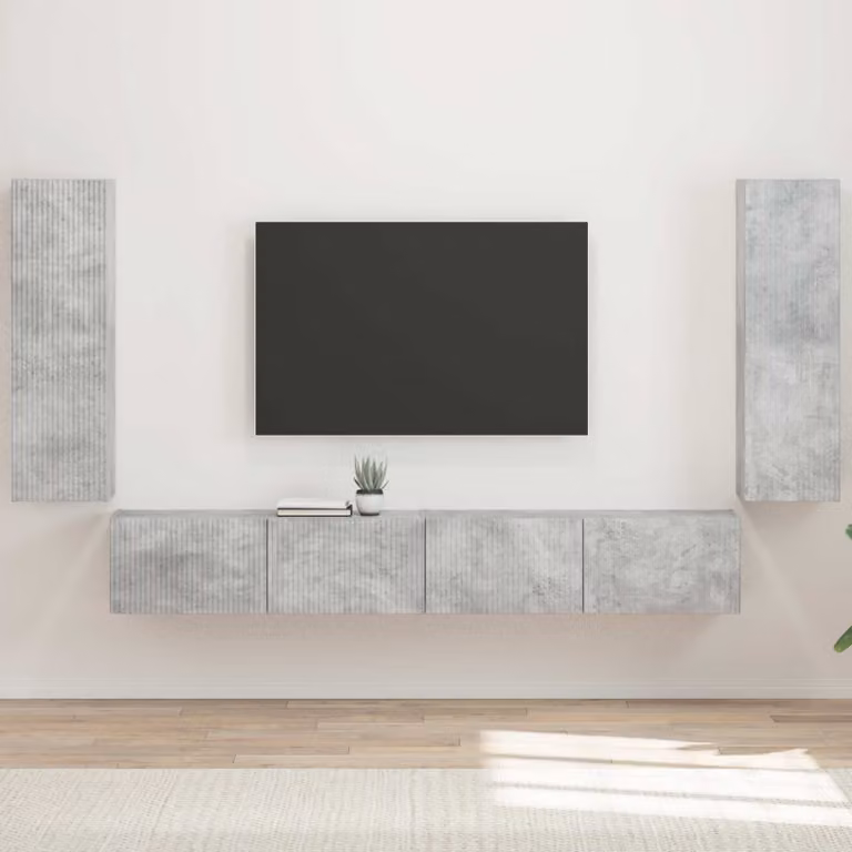 Set di 4 pezzi di mobiletti da TV da parete moderni vidaXL in legno e MDF, colore grigio opaco