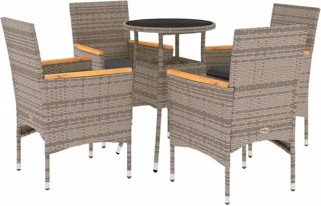 Set da Pranzo da Giardino 5 pz | Set Salotto da Giardino con Cuscini Polyrattan e Vetro