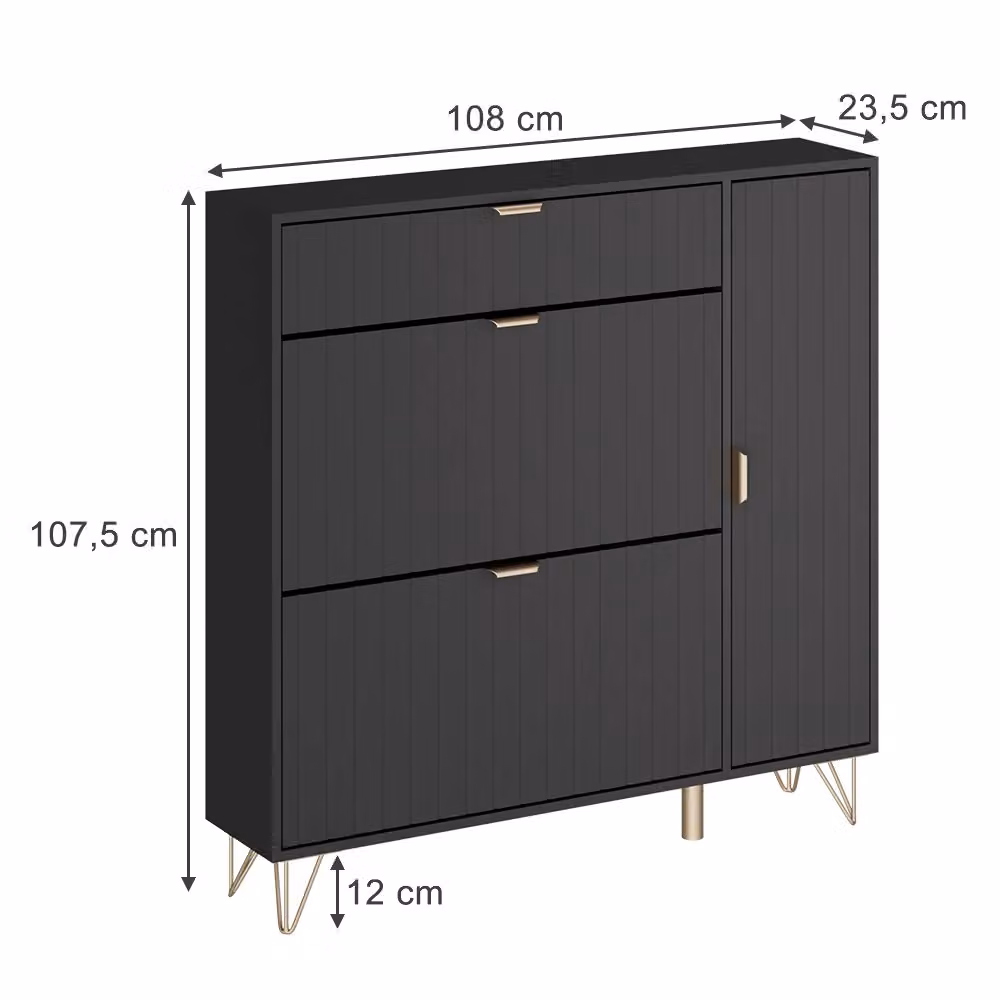Armadio per scarpe Helge Vicco Nero con ante a ribalta e ripiani interni L: 108 cm, H: 107.5 cm, P: 23.5 cm – 2