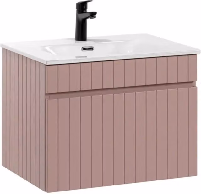 Set bagno ICON: mobiletto sottolavabo 60cm rosa cipria + lavabo da incasso bianco