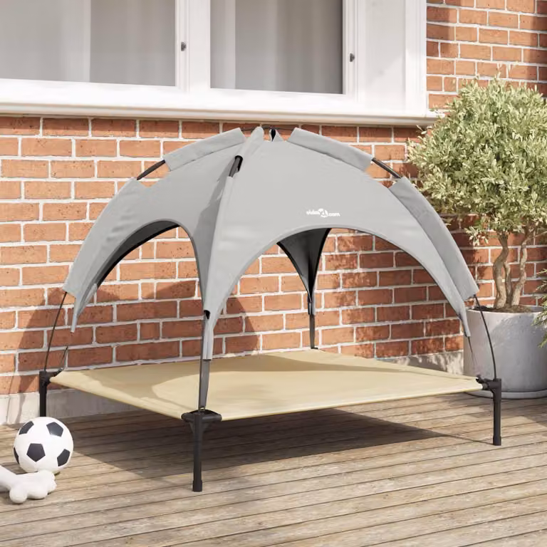 Letto per cani vidaXL in metallo grigio con coperta rimovibile, L 90 x P 81 x H 80,5 cm