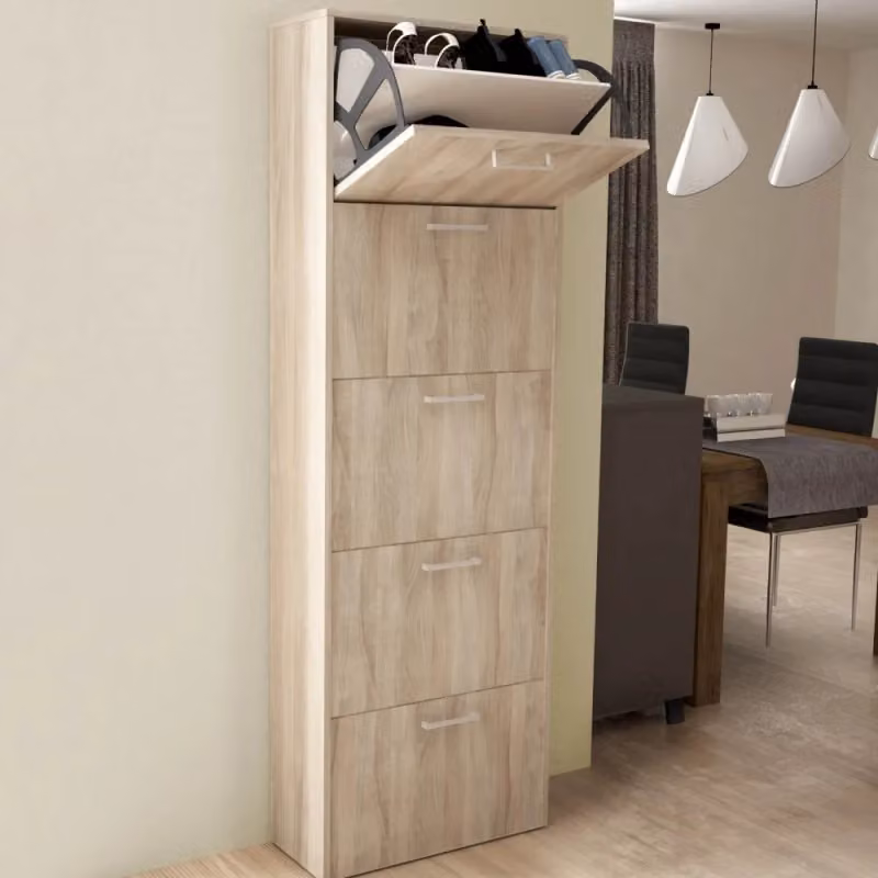 Scarpiera Molly Cosmac con 5 ante a ribalta in legno, finitura opaca, colore beige e marrone, L: 59 cm, P: 25 cm, H: 172 cm – 2