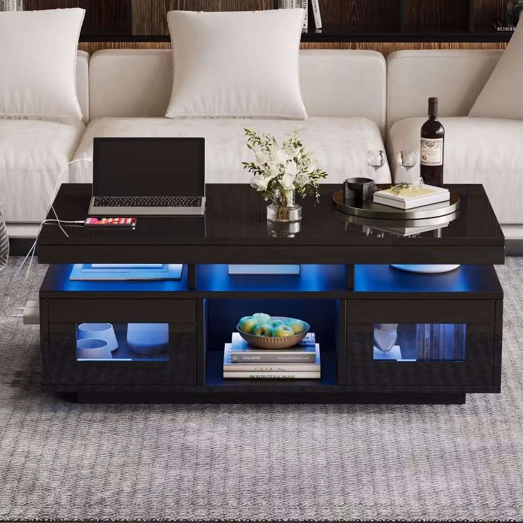 Tavolino da salotto moderno WISHDOR nero lucido L: 100 cm, P: 50 cm, H: 43 cm – 2