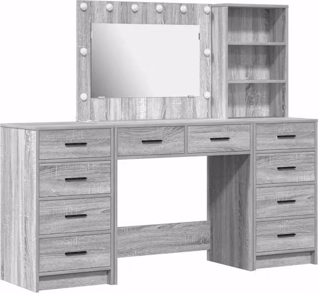 Toeletta | Tavolo da Trucco 3 pz Grigio Sonoma Legno multistrato