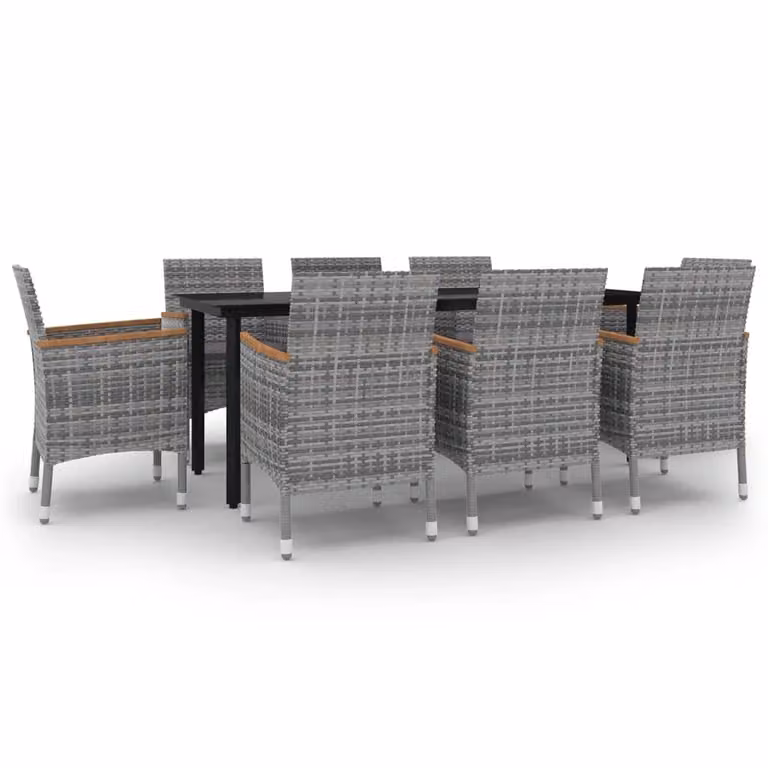 Set da Pranzo da Giardino con Cuscini 9 pz Polyrattan e Vetro